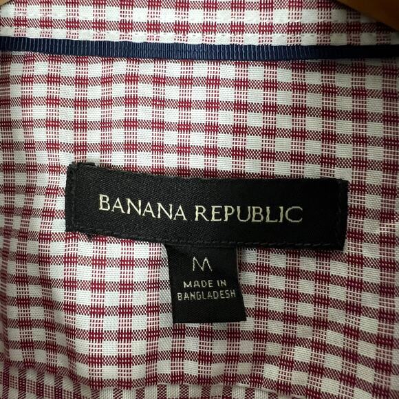 Banana Republic Button Down Shirt Mens M Red Gingham Plaid 100% Cotton Preppy - Picture 4 of 5
